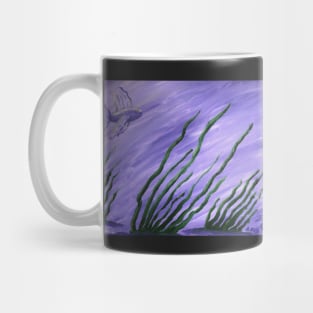 fish in purple and lavendar water with seagrass Mug